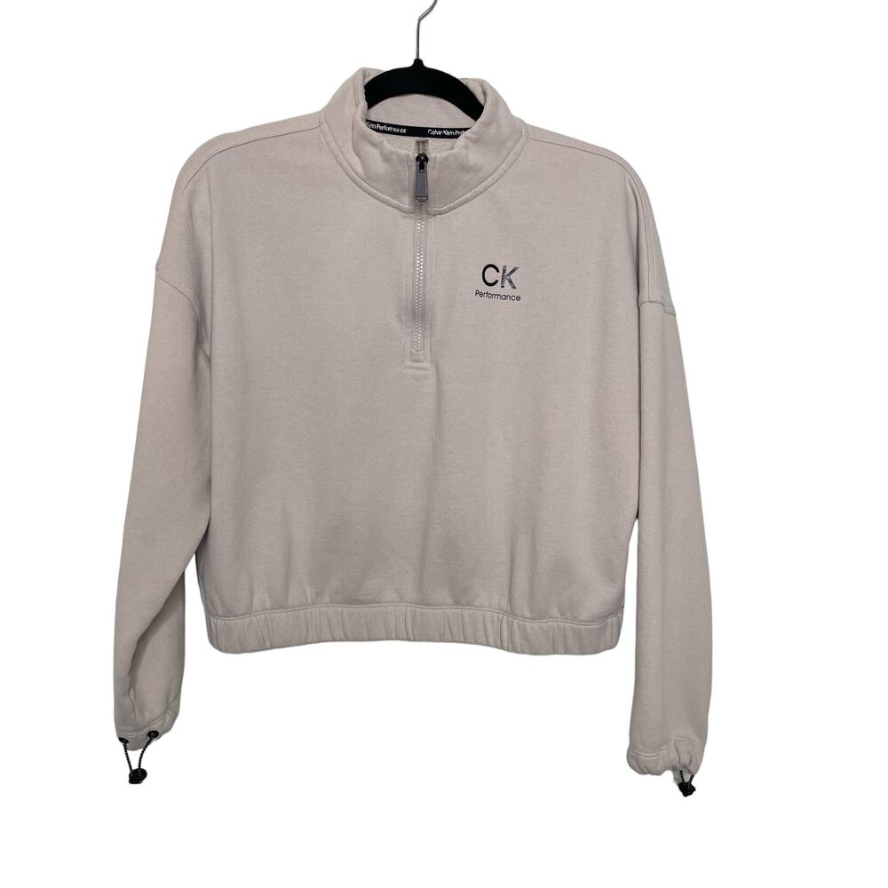 Calvin Klein Performance Long Sleeve 1/4 Zip Cropped Sweatshirt Pullover Cream L